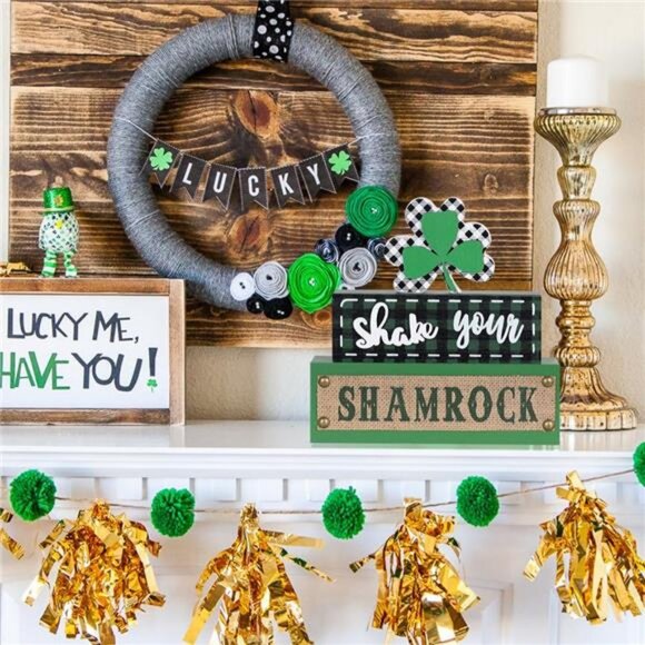 St Patricks Day Decorations 3-Layered Shamrock Wood Block St - Picture 7 of 8